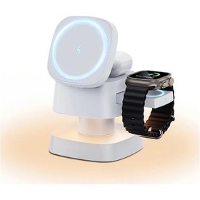 Resim Gaojunshop01 Dörtlü Şarjlı Beyaz Mantar Lamba Kablosuz Şarj Cihazı İphone Samsung Uyumlu Airpods İwatch 