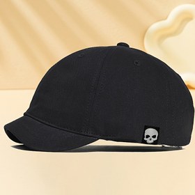 Resim Erkek Modası Kafatası Desenli Beyzbol Şapkası, Kısa Siperli Rahat Polyester Şapka, Esnek Olmayan Kumaş, Açık Hava Seyahat Boş Zaman Hip-Hop Baba Şapkası, %100 Polyester 