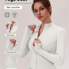 Resim Kadınlar için Hızlı Kuruyan Uzun Kollu Yoga Üstü - Yüksek Esneklikli Fermuarlı Kırpma, Düz Siyah, Tüm Mevsim Aktif Giyim Koşu, Fitness ve Açık Hava Sporları için, Egzersiz Giysileri, Şık Spor Giyim, Yüksek Esneklikli Kumaş 