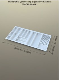 Resim Çekmece Içi Kaşıklık Ve Bıçaklık Düzenleyici Beyaz, 94x48 Yandan Ve Boydan 4cm Kesilebilir Beyaz 