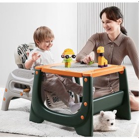 Resim Çok Fonksiyonlu Turuncu Mama Sandalyesi / Masa-sandalye Takımı 6 