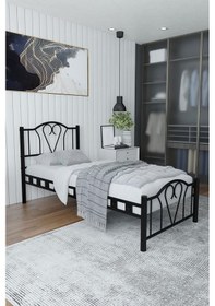 Resim Argimo Orkide Tek Kişilik Ferforje Siyah Metal Karyola 100x200 