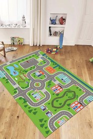 Resim EY HOME Trafik Yollu Arabalı Yıkanabilir Eğlendirici Çocuk Odası Oyun Halısı 