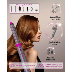 Resim Iyonlu 8'li Saç Kurutma ve Şekillendirme Seti, Pembe 