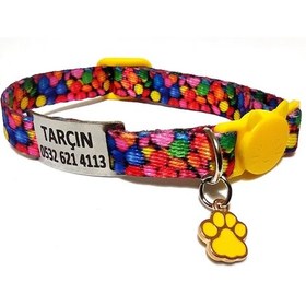 Resim Ayz Markalama Güvenlik Kilitli İsimli Kedi Tasması Kedi Madalyon Bonibon Temalı 