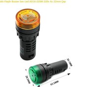 Resim Siren Işıklı Flaşör Buzzer Sarı Led Ad16-22sm 220v Ac 22mm Çap 