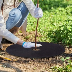 Resim 8 Adet Siyah Dokumasız Ağaç Kaplama Halkaları - Yeniden Kullanılabilir, Kalın Yabani Otlar Bariyer Matları Kök Koruma İçin, Etkili Yabani Otlar Kontrolü İçin Yuvarlak Çim Dirençli Bahçe Kumaşı 