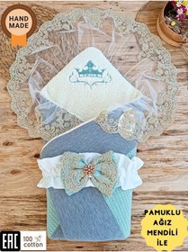 Resim Tomuycuk Triko Örgü Kışlık Bebek Kundağı & Bebek Battaniyesi - Pamuklu Yenidoğan Hastane Çıkışı & Hediyelik 