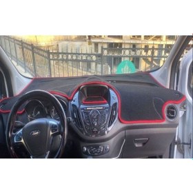 Resim 2013-2020 Modellerine Uygun Ekranlı Ford Courier Torpido Koruma Halısı Siyah Kenar Renk Kırmızı 