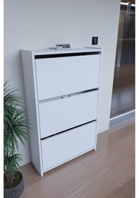 Resim Düşer Kapak Duvara Monte Kayar 3 Raflı Ayakkabılık - Beyaz Diğer 