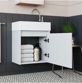 Resim ROOMART Tek Kapaklı Lavabolu Mat Beyaz 50 Cm Banyo Dolabı Aynalı Üst Dolabı Boy Dolabı Tuvalet Kâğıtlığı 