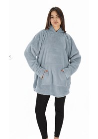 Resim Wellsoft Kapüşonlu Giyilebilir Tv Battaniyesi Tek Kişilik Standart Beden Gri 