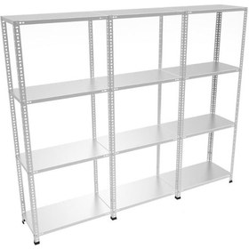 Resim Raf Burada 4 Katlı 3'lü Galvaniz Çelik Raf - Depo, Arşiv, Kiler, Dosya, Market Rafı-31x75x150 cm- 1.00 mm 