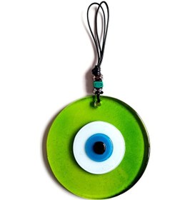 Resim Mavi Nazar Boncuklu Şeffaf Yeşil El Yapımı Duvar Süsü 