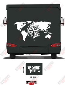 Resim STİCKERCI BEY DÜNYA HARİTASI PUSULA DESENLİ KARAVAN STİCKER KAPLAMA 