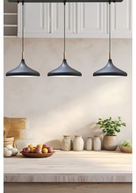 Resim Üçlü Siyah Iç Beyaz Ahşap Başlık Sarkıt Lamba Yemek Masası Oturma Odası Mutfak Salon Otel Showroom Siyah 