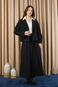 Resim Loreen Kadın Apoletli Kısa Trençkot - 20701CKT - BLACK 