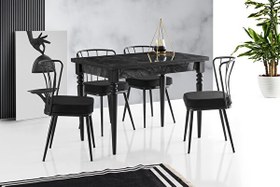 Resim Sweet Home Smart Mercan Siyah Mermer Masa - 4 Adet Güneş Sandalye 