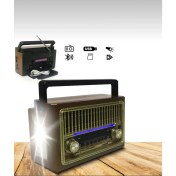 Resim Kahverengi Nostaljik Radyo Bluetooth, Usb, Sd, El Feneri ile Çok Fonksiyonlu 