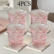 Resim KAPLAN 4 adet Şık Kurdele Şekilli Cam Bardak - Kahve, Çay, Bira, Tatlılar için Şeffaf Şeffaf İçecek Bardakları - Ev, Ofis, Partiler, Tatiller için İdeal - Dayanıklı ve Kolay Temizlenebilir Cam Eşyalar - Noel, Sevgililer Günü, Paskalya 