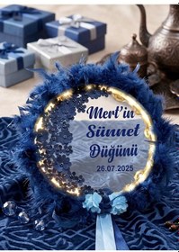 Resim İsme Özel Sünnet Kına Gecesi Tefi Şeffaf Led Işıklı Tef Otrişli 