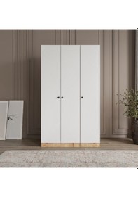 Resim Yonca 3 Kapaklı 2 Çekmeceli Tamamı Mdf Giyinme Dolabı Safir Meşe Ledli Askılık Beyaz - Safir Meşe 