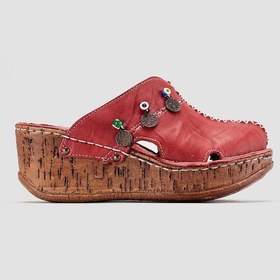 Resim Hakiki Deri Annika Bordo Antik Detaylı Dolgu Sabo Terlik 001 