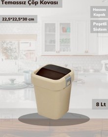 Resim Çöp Kovası Tezgah Üstü Çöp Kutusu Küçük Bej 8 Litre Krem 