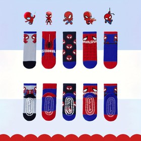 Resim 5 Çift Çocuk Çorabı - Sevimli Spider-Man Serisi Orta Baldır Süper Kahraman Kore Tarzı Nefes Alabilir Kaydırmaz Yapışkan Tabanlı Kız ve Erkek Çocuk Çorapları 