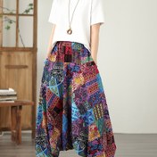 Resim Kadınlar için Geometrik Desenli Harem Pantolon - Esnek Bel Bandı, Renkli Yoga Pantolonu, Her Mevsim Giyilebilir Bol Kesim Rahat Pantolon, Makinede Yıkanabilir, Günlük Konforlu Kumaş 
