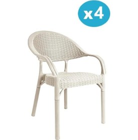 Resim Omnipazar Irk-hk735 Bambu Rattan Desenli Plastik Bahçe Sandalye Koltuk 4'lü Set Bej 