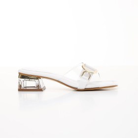 Resim sfy shoes Fiona Kalın Şeffaf Topuklu Gold Tokalı Kadın Beyaz Terlik 