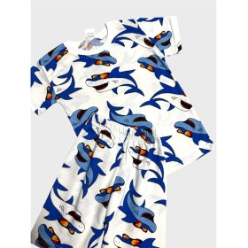 Resim Aliş Kids Erkek Çocuk Pamuklu Beyaz Mavi Balina Desenli Kısa Kollu Şortlu Yazlık Pijama Takımı 