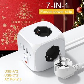 Resim Yeni Çok Fonksiyonlu Duvar Fişi Güç Panosu/Priz/Priz Şeridi, 3 AC Portlu Güç Panosu, (2 USB-A) 2 TYPE-C ile Uyumlu, 2 Metre/6 İnç Güç Kablosu ile, Ev, Mutfak, Dış Mekan Seyahati, Otel, Ofis, 