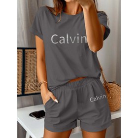 Resim Avrupa ve Amerika Yaz Modası Kadınlar için Calvin Metin Desen Baskılı Rahat T-Shirt ve Şort 2 Parça Set 