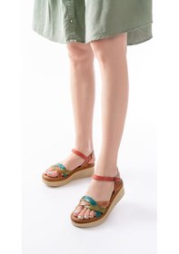 Resim 730-037 Multi Hakiki Deri Ortopedik Taban Kadın Sandalet Altın - Taba 