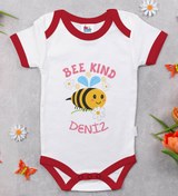 Resim Bitmeyen Kartuş Kişiye Özel Bee Kind Tasarımlı Kırmızı Bebek Body Zıbın-1 