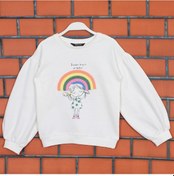 Resim Dobakids Kız Bebek Çocuk Balon Kol Nakışlı Sweatshirt 1 - 6 Yaş Ekru 