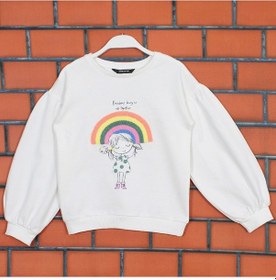 Resim Dobakids Kız Bebek Çocuk Balon Kol Nakışlı Sweatshirt 1 - 6 Yaş Ekru 