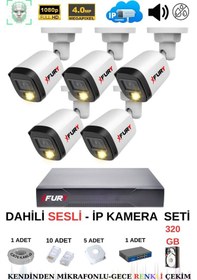 Resim Fury Ip Güvenlik Kamera Seti 5 Kameralı Sesli 4mp Gece Renkli Su Geçirmez Ip5515s 320gb 