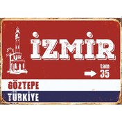 Resim İzmir Göztepe Temalı Tam 35 Yazılı Ahşap Retro Poster Tablo 