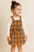 Resim MiniStand Kız Bebek Askılı Ekose Turuncu Body Elbise 