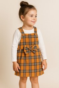 Resim MiniStand Kız Bebek Askılı Ekose Turuncu Body Elbise 