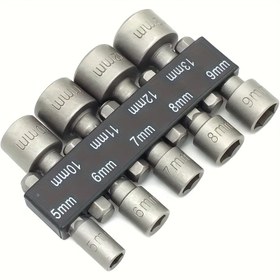 Resim 9 adet ısıl işlem görmüş rüzgar geçirmez, 6.35mm altıgen, 5-13mm delik çapı aralığında, krom-vanadyum çelikten yapılmış yüksek torklu 