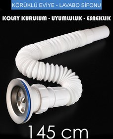 Resim KUSTAR Ayarlanabilir 145 cm Uzanabilen Körüklü Eviye - Lavabo Sifonu Gider Borusu 