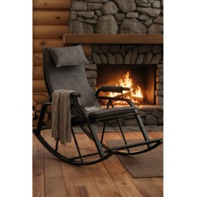 Resim Zerka Concept Modern Tasarımlı Antrasit Kadife Sallanan Sandalye TV Koltuğu Ayak Uzatma Fonksiyonu 