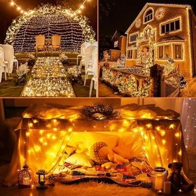 Resim Güneş Enerjili LED Işık Zinciri - 10 Metre, 100 LED, IP64 Su Geçirmez, 8 Modlu, Sıcak Beyaz Işık, Bahçe, Ağaç, Teras, Düğün, Parti ve Noel Dekoru için 