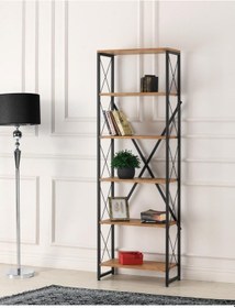 Resim Ferforje Ahşap 5 Raflı Kitaplık 60x30x180 001 