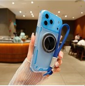 Resim Lumaworld 360 Derece Dönen Açık Mavi Mekanik Askılık İphone Uyumlu 14 Kılıf 