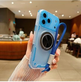 Resim Lumaworld 360 Derece Dönen Açık Mavi Mekanik Askılık İphone Uyumlu 14 Kılıf 